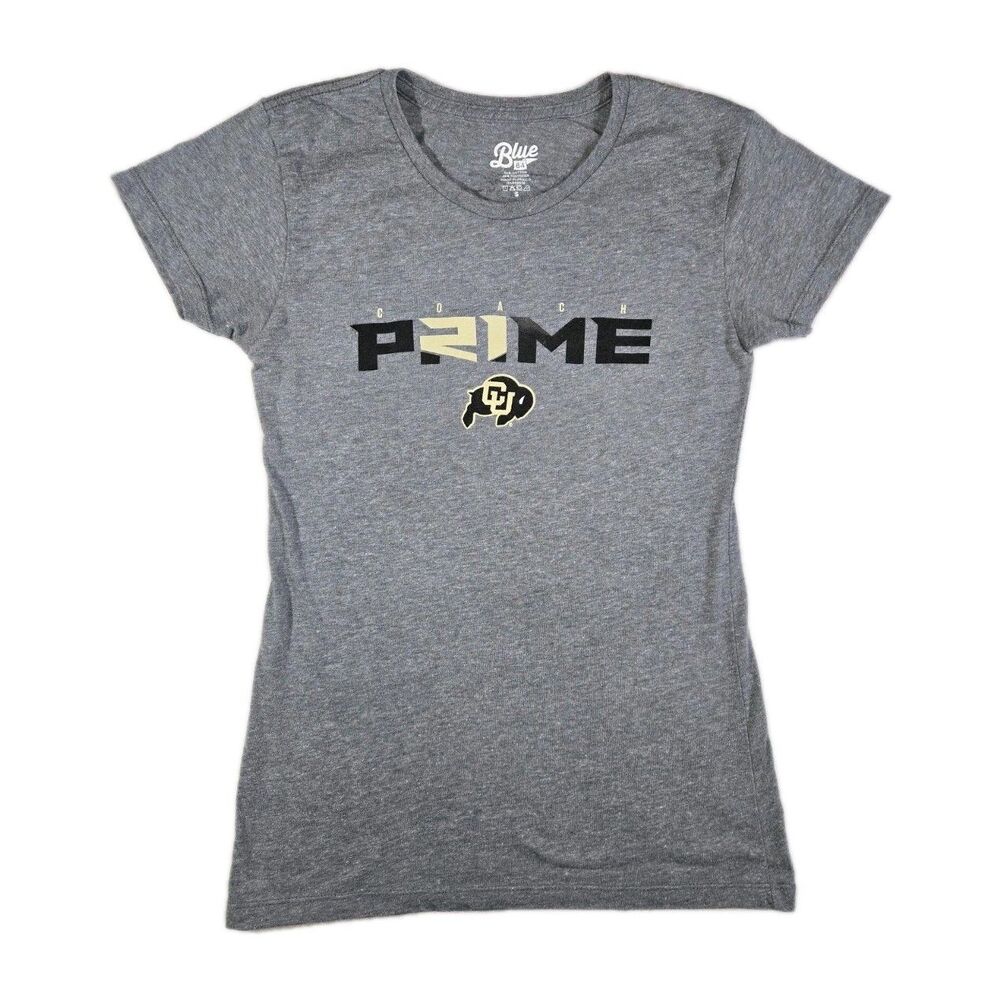 Womens Colorado Buffaloes Coach Prime Short Sleeve T Shirt Gray Small